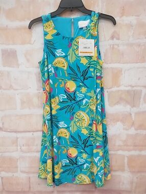 Cappagallo Turquoise Citrus Print Sleeveless Dress